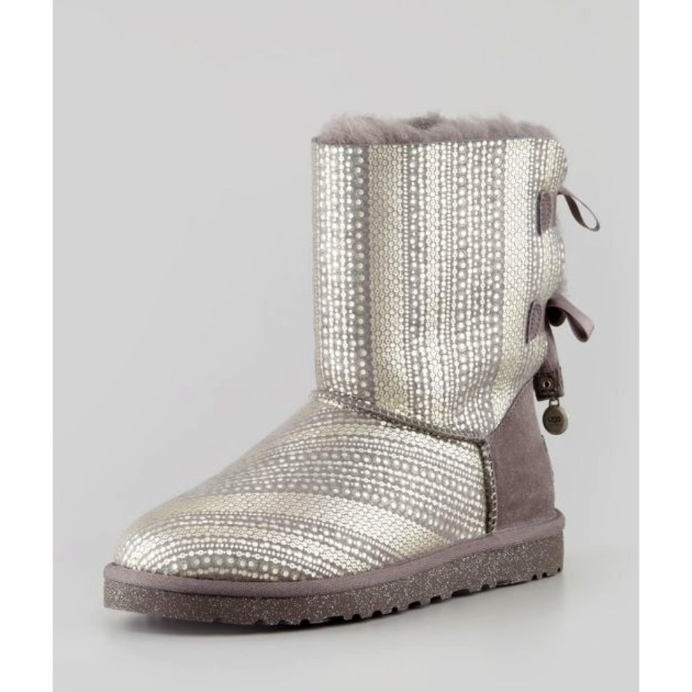 UGG Girls' Metallic Silver Sequin Mid-Calf Boots